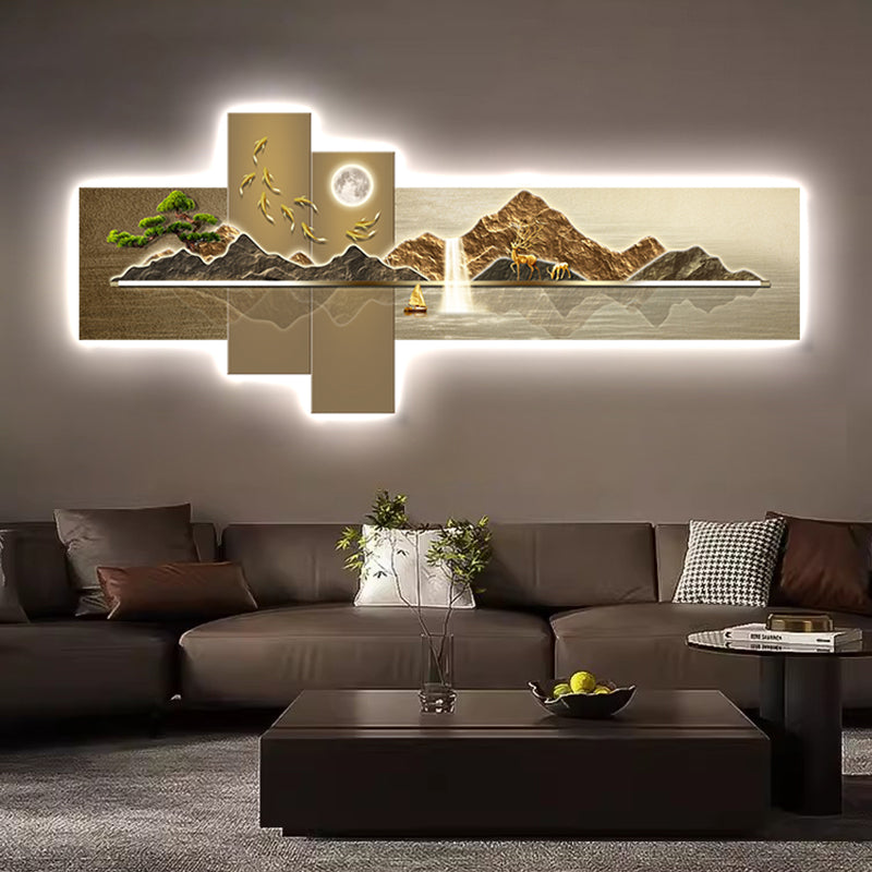 Crystal Porcelain LED Landscape Wall Art – "Elk Lake Serenity"