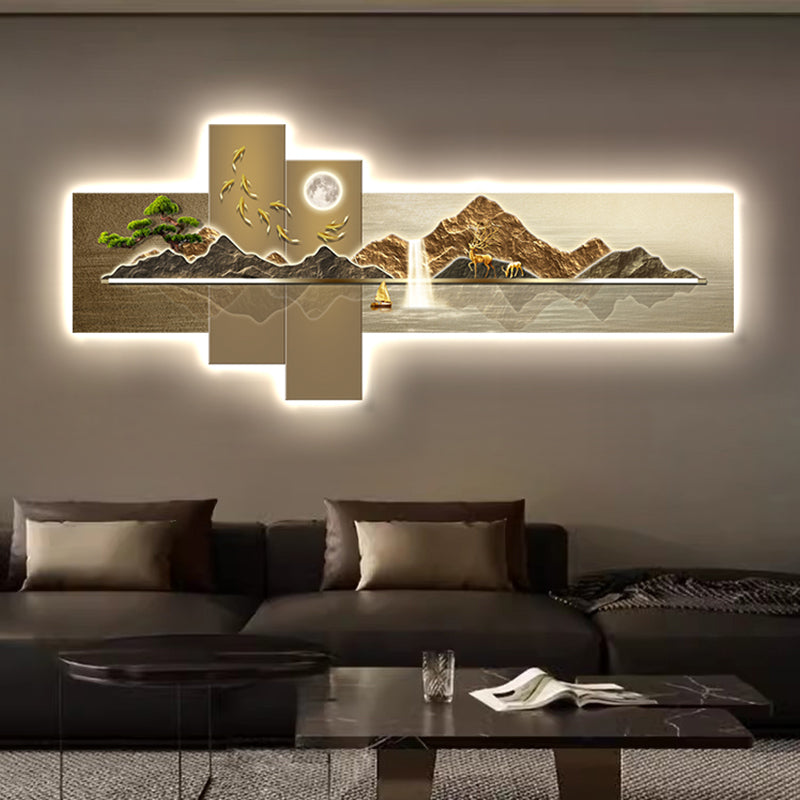 Crystal Porcelain LED Landscape Wall Art – "Elk Lake Serenity"