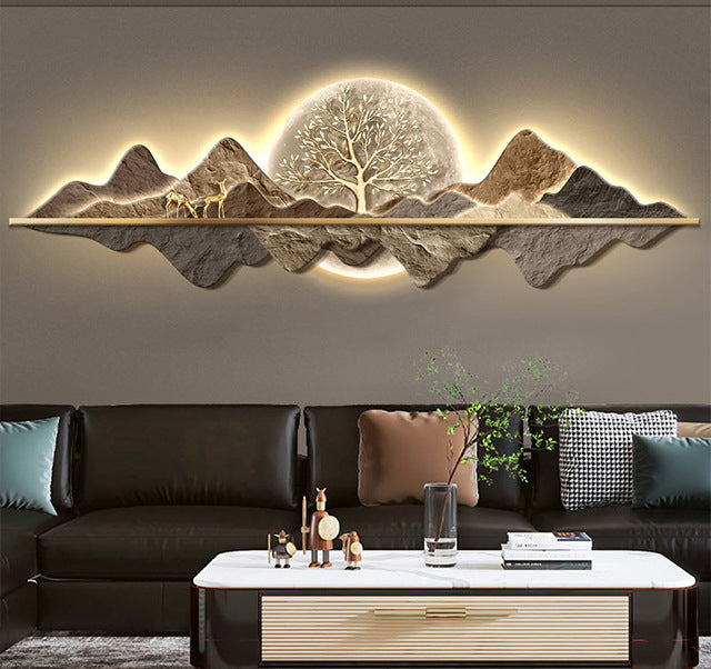 Light Luxury Mountains with Deer & LED Money Tree Wall Art
