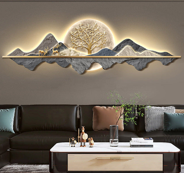 Light Luxury Mountains with Deer & LED Money Tree Wall Art