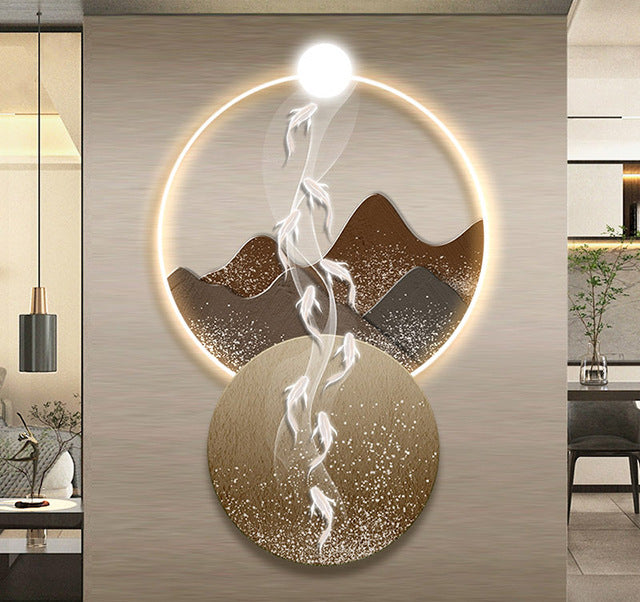 Creative Fish Over Dragon Gate Crystal Porcelain LED Wall Art
