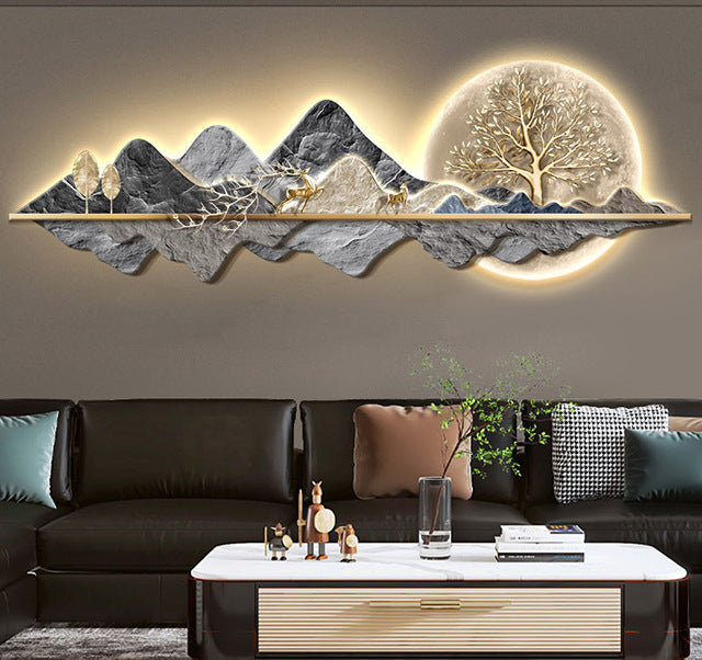 Light Luxury Mountains with Deer & LED Money Tree Wall Art