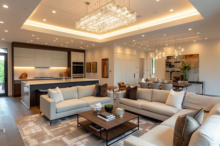 Minimalist recessed lighting in modern celebrity home
