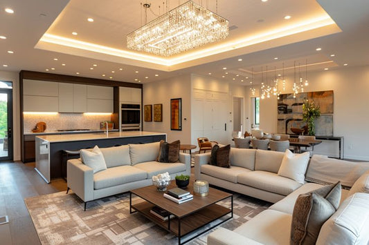 Minimalist recessed lighting in modern celebrity home