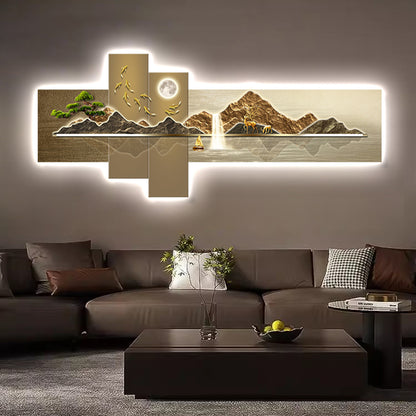 Crystal Porcelain LED Landscape Wall Art – "Elk Lake Serenity"