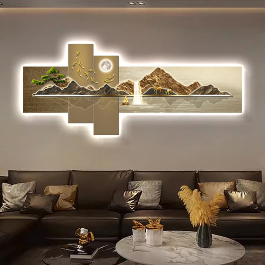 Crystal Porcelain LED Landscape Wall Art – "Elk Lake Serenity"