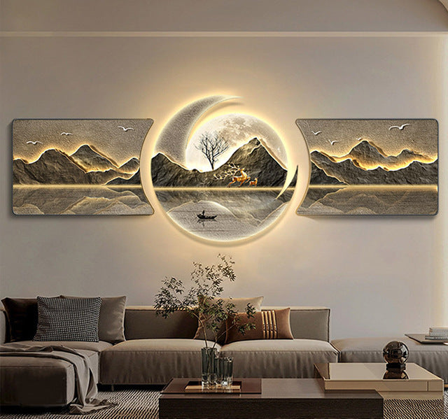 Luxury Mountains with Birds LED Wall Art Set