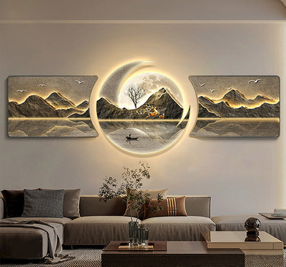 Luxury Mountains with Birds LED Wall Art Set
