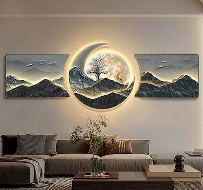 Luxury Mountains with Birds LED Wall Art Set