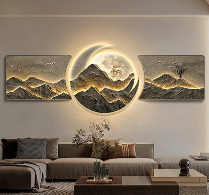 Luxury Mountains with Birds LED Wall Art Set