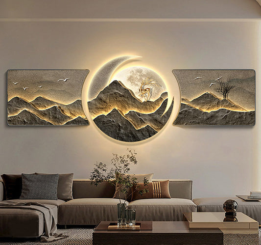Luxury Mountains with Birds LED Wall Art Set